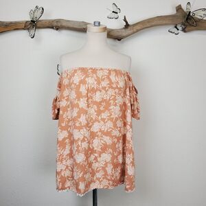 O'Neil boho dark peach toile  off shoulder top